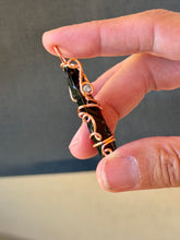 Load image into Gallery viewer, Black aura quartz with blue kyanite gem accent wire wrapped mini pendant necklace
