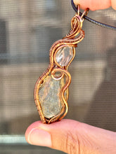 Load image into Gallery viewer, Herkimer diamond with Libyan desert glass wire wrapped pendant talisman necklace
