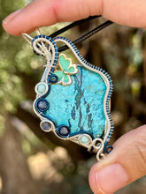 Load image into Gallery viewer, Shattuckite with Azurite and gem inclusions Wire wrapped pendent necklace
