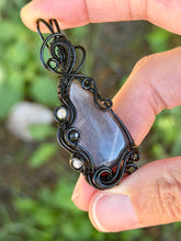 Load image into Gallery viewer, Chocolate Moonstone with Labradorite + Obsidian Gem Accents wire wrapped pendant necklace
