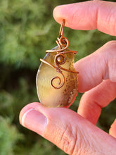 Load image into Gallery viewer, Golden brown agate slice with tiger eye gem accent wire wrapped pendant necklace
