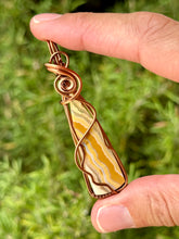Load image into Gallery viewer, Yellow crazy lace agate wire wrapped pendant necklace
