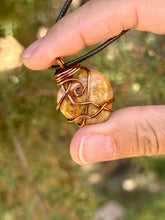 Load image into Gallery viewer, Crazy lace agate mink heart wire wrapped pendant necklace
