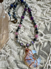 Load image into Gallery viewer, Reserved for Char l Opalite Moon Beaded Wire Wrapped Pendent Necklace
