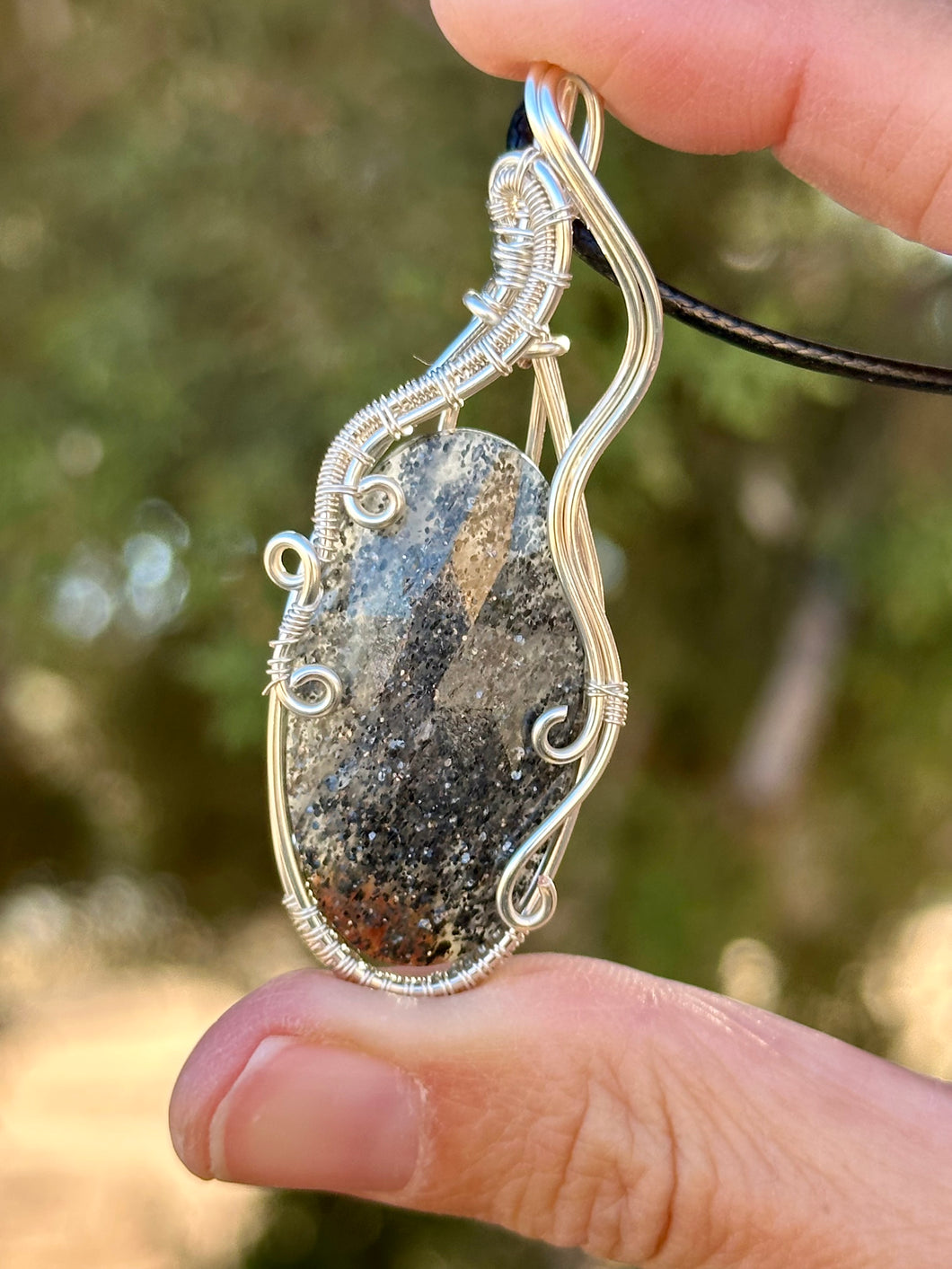 Rose cut faceted Black sunstone Wire wrapped pendant