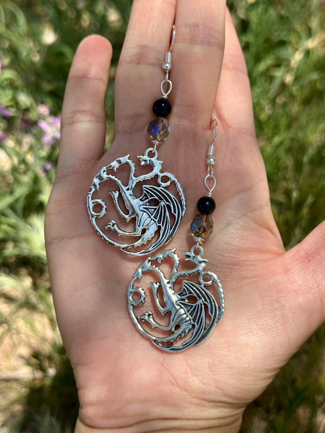 Reserved for Amy Onyx dragon earrings