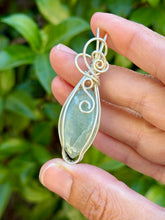 Load image into Gallery viewer, Aquamarine with peach moonstone gem accents wire wrapped pendant necklace
