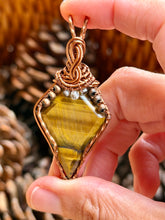Load image into Gallery viewer, Artisan cab (Casdans) Tiger eye with citrine + smoky quartz gem accents wire wrapped pendant necklace
