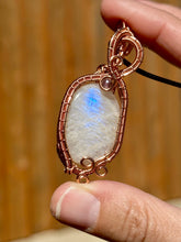 Load image into Gallery viewer, Moonstone with amethyst inclusion Wire wrapped pendant
