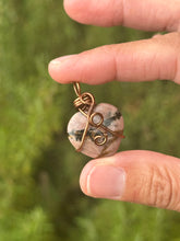Load image into Gallery viewer, Rhodonite with rose quartz gem accent heart mini wire wrapped pendant necklace
