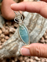 Load image into Gallery viewer, Aquamarine with moonstone gem accent  wire wrapped pendant necklace
