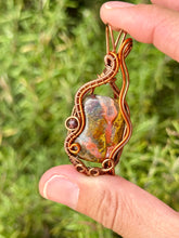 Load image into Gallery viewer, Moroccan seam agate with garnet gem accent pendant necklace
