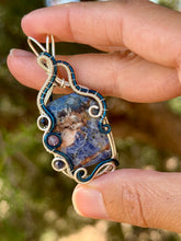 Load image into Gallery viewer, Sodalite with sapphire + amethyst gem accent wire wrapped pendant necklace
