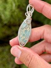 Load image into Gallery viewer, Sea sediment jasper with selenite gem accents wire wrapped pendant necklace
