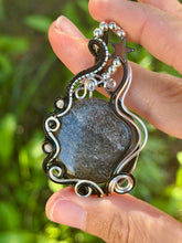Load image into Gallery viewer, Black sunstone with hematite star, grey moonstone, onyx gem accents wire wrapped pendant necklace
