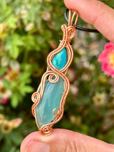Load image into Gallery viewer, Turquoise with Blue onyx double wire wrapped pendant talisman

