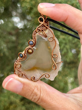 Load image into Gallery viewer, Agate with sapphire + tigers eye gem accents wire wrapped pendant necklace
