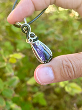 Load image into Gallery viewer, Charoite with obsidian gem accent wire wrapped pendant necklace

