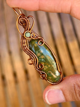 Load image into Gallery viewer, Rainforest jasper with green aventurine gem accent wire wrapped pendant necklace

