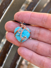 Load image into Gallery viewer, Blue (dyed) jade heart Wire wrapped pendant
