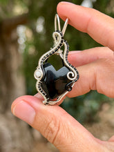 Load image into Gallery viewer, Black onyx heart with moonstone gem accent wire wrapped pendant necklace
