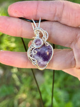 Load image into Gallery viewer, Lepidolite with amethyst gem accents tree of life wire wrapped pendant necklace
