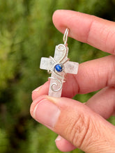 Load image into Gallery viewer, Green diopside cross with unakite gem accent wire wrapped pendant necklace
