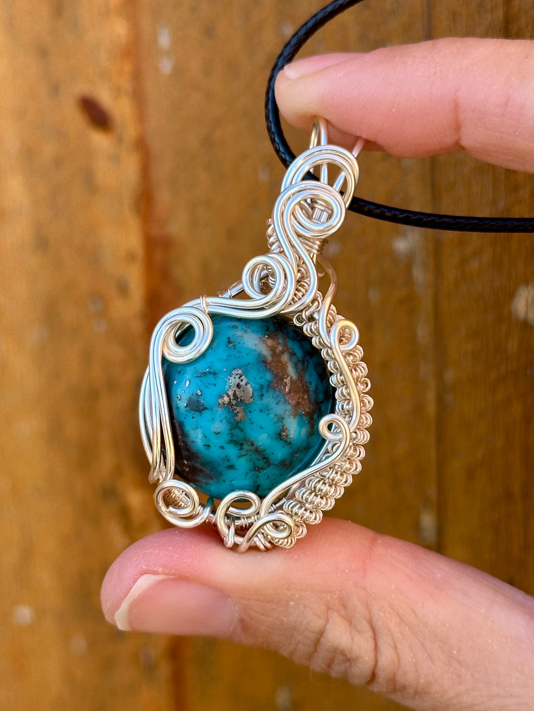 Persian Turquoise with pyrite Wire wrapped pendant