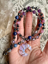 Load image into Gallery viewer, Reserved for Char l Opalite Moon Beaded Wire Wrapped Pendent Necklace
