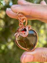 Load image into Gallery viewer, Smoky quartz with faceted garnet gem accent wire wrapped pendant necklace
