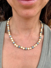 Load image into Gallery viewer, White magnesite + blue dragon vein agate 18” stretch necklace + 7” bracelet set
