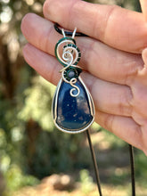Load image into Gallery viewer, Leland Obsidian with aquamarine gem accent wire wrapped pendant necklace
