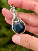 Load image into Gallery viewer, Blue tiger eye with rutile quartz gem accent wire wrapped pendant necklace
