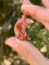 Load image into Gallery viewer, Artisan cab (positive ) Rosetta jasper with  carnelian gem accent wire wrapped pendant necklace
