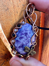 Load image into Gallery viewer, Reserved for Erin h Lepidolite with Labradorite + Sugilite gem inclusion Wire Wrapped Pendent Necklace

