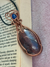 Load image into Gallery viewer, Iolite with sunstone with lapis lazuli inclusion   Wire wrapped pendant
