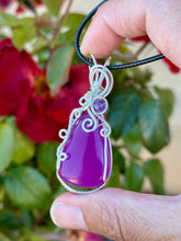Load image into Gallery viewer, Purple Onyx with Amethyst gem accent wire wrapped pendant necklace
