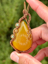 Load image into Gallery viewer, Artisan cab ( marina rabinskaya) yellow onyx with green aventurine + citrine gem accents wire wrapped pendant necklace
