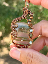 Load image into Gallery viewer, Garden quartz with tree agate + green aventurine gem accents wire wrapped pendant necklace
