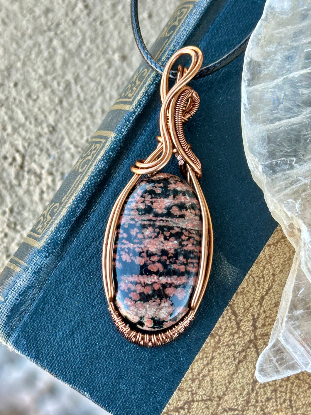 Reserved for Karen l Flower obsidian Wire wrapped pendant