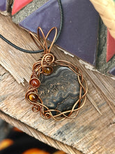 Load image into Gallery viewer, Black Crazy Lace Agate with red jasper + tigers eye gem accents wire wrapped pendant necklace
