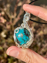 Load image into Gallery viewer, Persian Turquoise with pyrite Wire wrapped pendant
