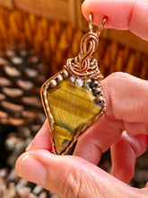 Load image into Gallery viewer, Artisan cab (Casdans) Tiger eye with citrine + smoky quartz gem accents wire wrapped pendant necklace
