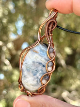 Load image into Gallery viewer, RESERVED FOR TAYLEE Blue Scheelite with Gem Inclusions Wire Wrapped Pendent Necklace
