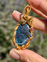 Load image into Gallery viewer, Ruby in kyanite with sapphire + Ruby gem accent wire wrapped pendant necklace
