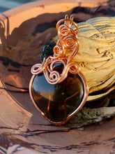 Load image into Gallery viewer, Smoky quartz with faceted garnet gem accent wire wrapped pendant necklace
