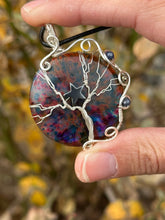 Load image into Gallery viewer, Reserved for cambra k Polka dot labradorite with pyrite + sapphire + hematite star inclusions tree of life Wire wrapped pendant
