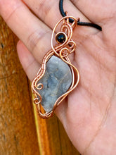 Load image into Gallery viewer, RESERVED • Nahara’s Veil •Desert Druzy Chalcedony with onyx gem inclusions wire wrapped pendant talisman necklace
