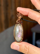 Load image into Gallery viewer, Reserved for Jessica b Purple Flash Labradorite Wire wrapped pendent necklacer
