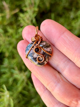 Load image into Gallery viewer, Rhodonite with onyx gem accent wire wrapped mini heart pendant
